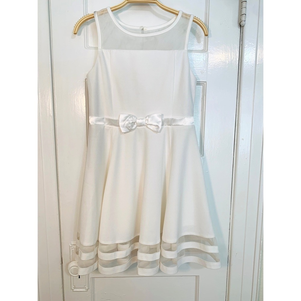 Calvin Klein Fit and Flare Sleeveless White Dress Mesh Bachelorette / Size 10-12 - Picture 10 of 16